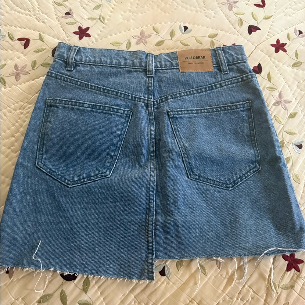 Pull&Bear Two-Tone Denim and Green Plaid Mini Skirt - Picture 3 of 3